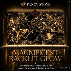 FANCY STONE Marmo Nero Patagonia 1,8 cm Lucidato Traslucido per Piani di Lavoro di Lusso, Pareti Decorative, Design Artistico Retroilluminato - Product Image 2