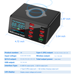 Настольная зарядная станция 100 Вт с 8 портами QC3.0 PD Type-C, многопортовое USB-устройство для быстрой зарядки с беспроводной зарядкой для мобильных телефонов - Product Image 5