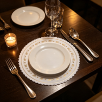 Napperon en papier rond de 6 pouces, à motif floral doré festonné, absorbant l'huile, pour gâteaux et plats occidentaux, sous-plat de table