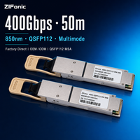 Modul Transceiver Optik 400G QSFP112 VR4 850nm Multimode MPO-12 50m 400Gbps untuk Uplink Rak ke Rak di Pusat Data