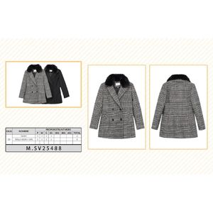 Cappotto lungo da donna con collo in pelliccia di visone volpe con collo in pelliccia sintetica Slim Loose Fit tinto in tessuto decorato con bottoni in cotone disponibili più taglie - Product Image 1