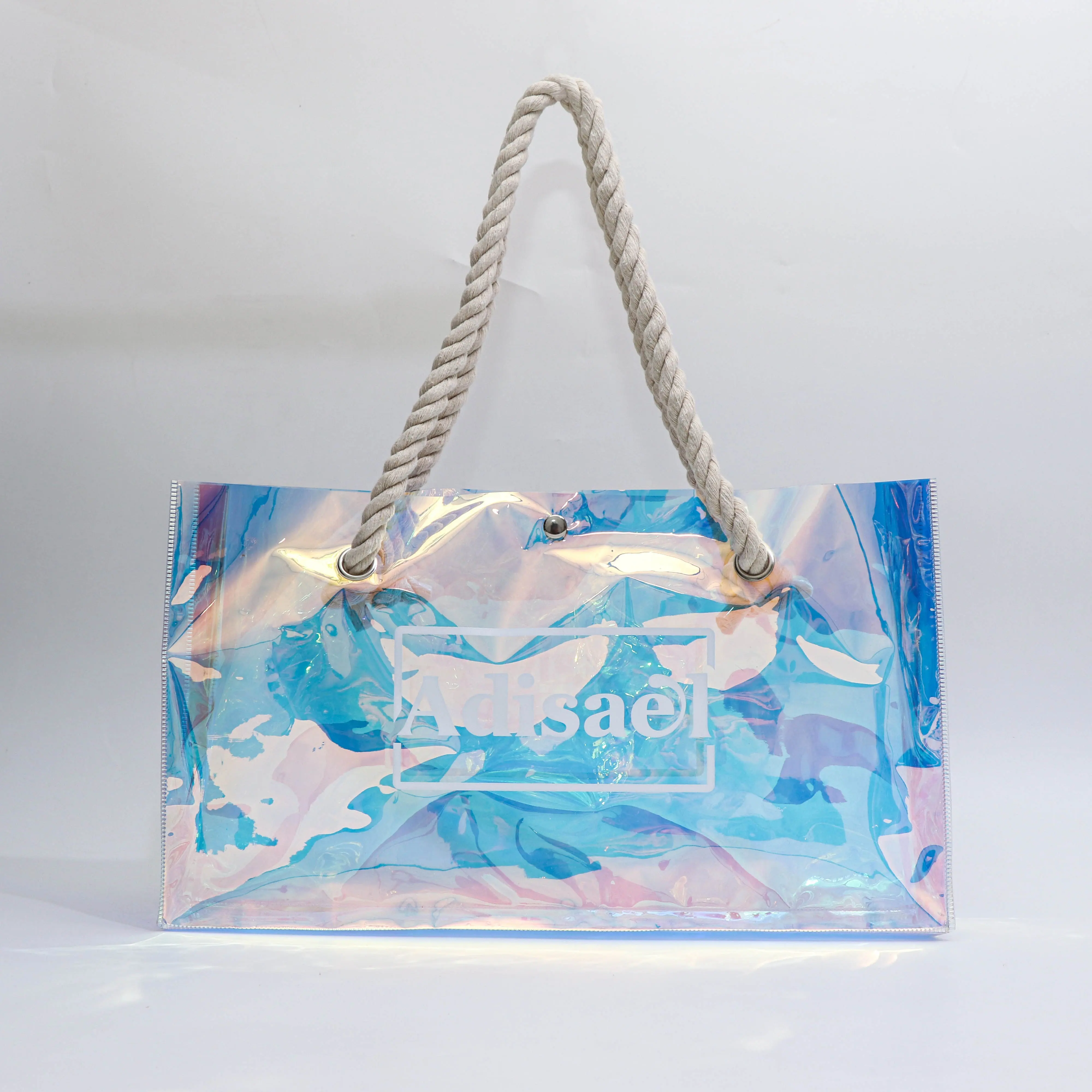 Tas belanja Tote holografis untuk pesta tas pantai cantik untuk tas Tote logo kustom wanita