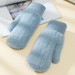 Mitaines en velours chaudes d'<span class=keywords><strong>hiver</strong></span> HZS-25059 pour femmes, gants en tricot de couleur unie, mitaines en polaire épaisses - Product Image 4