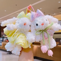Porte-clés en peluche lapin aux oreilles tombantes mignon et moelleux, pendentif de sac, poupée en peluche lapin fleuri adorable, ornement animal doux, cadeau