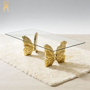 Modern Stainless Steel Golden Luxury Clear Glass Top <strong>Butterfly</strong> <strong>Dining</strong> Room Furniture <strong>Table</strong> for Wedding Event Rentals - Product Image 1