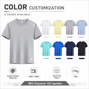 T-shirt personnalisé à séchage rapide 170g 88% polyester 12% élasthanne col rond manches courtes couleur unie vêtements de sport décontractés pour hommes - Product Image 3