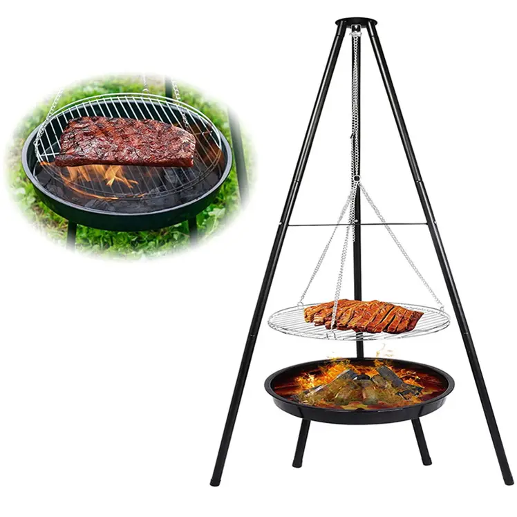 Portable Adjustable Tripod Hanging BBQ Grill for Barbecue Fire Pit Grill