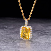 Vente en gros de pendentifs fins design Hip Hop et breloques carré grand saphir bleu vert rubis zircon pendentif en pierre