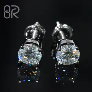 Factory Outlet 10K 14K 18K Gold Earrings Pass Diamond Tester Iced Out Round Brilliant Cut Vvs Moissanite Stud Earrings Women