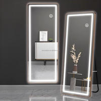 Miroir mural de salle de bain moderne en aluminium avec cadre en alliage, éclairage LED intelligent, tactile, pleine longueur, en gros
