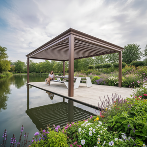 Pérgola de Aluminio con Recubrimiento en Polvo Resistente a la Intemperie, con Techo de Láminas Motorizadas, Gazebo para Uso Durante Todo el Año en Balcón y Terraza - Product Image 1