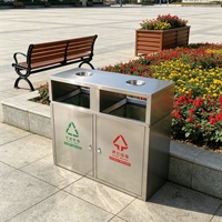 Poubelle extérieure en acier inoxydable toutes saisons à 2 compartiments avec capot anti-pluie, double bac à déchets, 25 ans d'expérience en fourniture