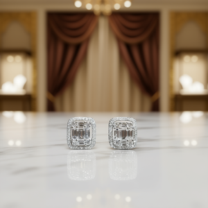 E1304 Orecchini in oro bianco con diamanti taglio smeraldo, gioielli naturali di lusso da donna - Product Image 2