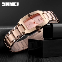 Skmei 1400 chronographe étanche montre-bracelet de luxe femmes mode décontracté montres à Quartz carré or Rose montres de Sport