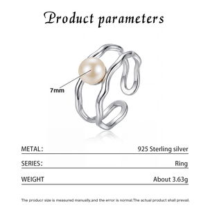 Best-Selling Wholesale S925 Sterling <b>Silver</b> Wavy Openwork Freshwater Pearl <b>Adjustable</b> <b>Ring</b> for Women - Product Image 6