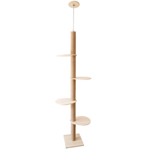 Colonne d'activités pour chat en bois massif moderne, avec griffoir, nid pour chat, table de saut intégrée et jouet pour chat - Product Image 1