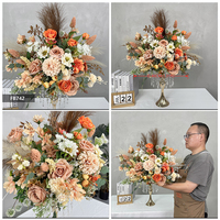 Boules de fleurs DKB 45 cm orange et rose vif, romantiques et vibrantes, en soie, roses et dahlias artificiels faits à la main