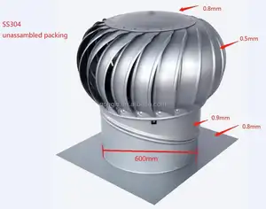 500mm çap paslanmaz çelik malzeme rüzgar tahrikli çatı monte edilmiş küresel Fan Turbo havalandırma fanı