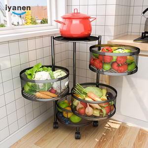 Panier de rangement rond à 5 niveaux pour fruits et légumes, chariot roulant rotatif pour la <span class=keywords><strong>cuisine</strong></span>, nouveau design 2023 - Product Image 6