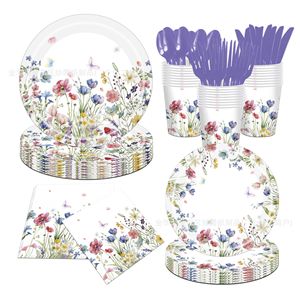 Wildflower Party <b>Disposable</b> Tableware Set Paper <b>Plates</b> Cups Napkins Cutlery For Gatherings And Parties - Product Image 1