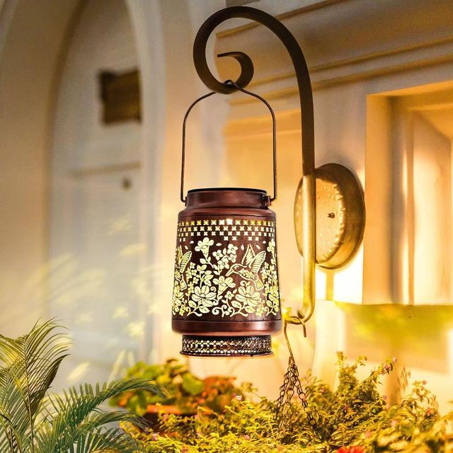 Solar Hummingbird Lanterns Outdoor Hanging Decor Lantern Waterproof Hollow Out Metal Decorative Garden Light Graceful Decoration
