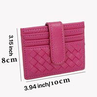 Dompet Kartu Wanita Minimalis Desainer Kulit PU Hitam dengan Kancing Penutup, Dompet Kartu Kredit Wanita Mewah Anyaman Tangan