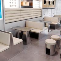 Ensemble table et chaises de café rondes en acier inoxydable, style industriel moderne, très demandé, mobilier commercial pour café.