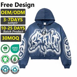 Sudadera con Capucha Unisex de Estilo Urbano Vintage, Lavado Ácido, 100% Algodón Grueso, Cierre Personalizado, Corte Regular, Cuello Redondo, Estampado Invernal - Product Image 1