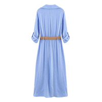 Printemps et été vêtements pour femmes 2025 nouvelle mode avec ceinture robe mi-longue rétro revers à manches longues élégante robe féminine