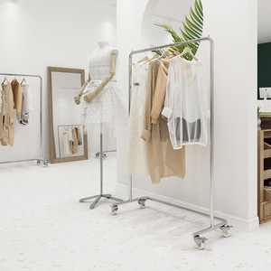 Estante de exhibición para tienda de ropa, de acero inoxidable, estilo Art <span class=keywords><strong>Deco</strong></span>, fácil montaje, con ruedas, para transmisión en vivo, de pie, para ropa de hombre - Product Image 4