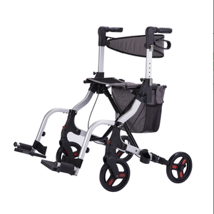 Rollator de <span class=keywords><strong>aluminio</strong></span> con reposapiés extraíble Silla 2 <span class=keywords><strong>posiciones</strong></span> de respaldo ajustables con rueda de PVC de 8 "con bolsa de compras - Product Image 5