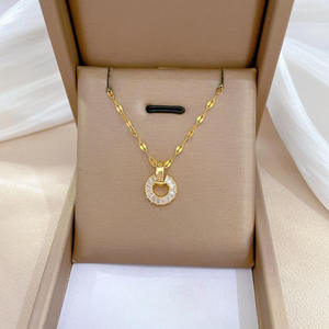 Conjunto de Collar y Pendientes de Acero Inoxidable y Titanio para Mujer, Joyería de Aro con Diamantes, Dos Piezas, Elegante, Moderno y de Lujo - Product Image 4