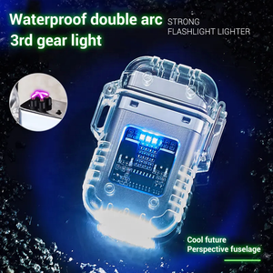Briquet électronique USB rechargeable de type C, transparent, étanche, double arc, avec lumière LED COB - Product Image 5