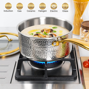 Ensemble de casseroles à lait en acier inoxydable triple couche, 6 pièces, sans revêtement, avec poignées en acier inoxydable, compatible gaz et induction - Product Image 2