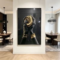 Affiches et impressions HomeDecor, portraits féminins, peinture de femme africaine noire, art mural, mains noires avec bijoux dorés, toile avec cadre