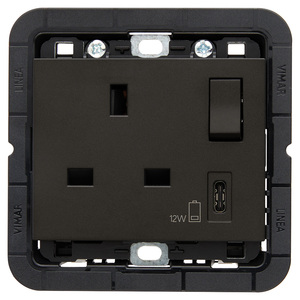 Vimar Linea 2P+T 13A <b>USB</b> <b>C</b> <b>Socket</b> 12W Black - Product Image 1