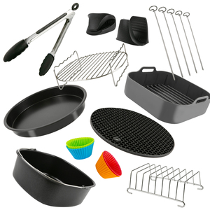 Baril à gâteau en métal et brosse à pizza XL Ensemble d'accessoires pour tasses de cuisson pour friteuse avec <span class=keywords><strong>livre</strong></span> de recettes - Product Image 1