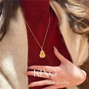 Collier en forme de gourde tissée, pendentif micro-incrusté en argent sterling S925 plaqué or, pour femme, bijoux cadeau - Product Image 4