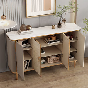 ตู้ไซด์บอร์ดหินอ่อนหลายขนาด, ตู้บุฟเฟ่ต์ลายเปลือกหอยทันสมัยพร้อมขาสีทอง, ตู้เก็บของสำหรับห้องนั่งเล่น - Product Image 4