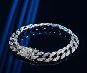 Classic 925 Sterling Silver Cuban Link Bracelet Lab Grown Moissanite Diamond Bright Shine Jewelry - Product Image 4