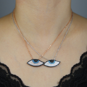 Collana con Ciondolo Occhio Turco in Turchese con Micro Pavé di Zirconi, Alta Qualità, Campione Gratuito, Spedizione Diretta - Product Image 6