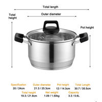 Double poignée 16 - 24cm 304 acier inoxydable cuisine cuisson lait pot pot à soupe avec couvercle en verre visible