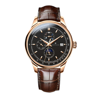 Montre automatique PONIGER P8.15 pour homme, affichage de la date, du jour de la semaine, du mois, du signe du zodiaque, jour/nuit, double fuseau horaire, calendrier