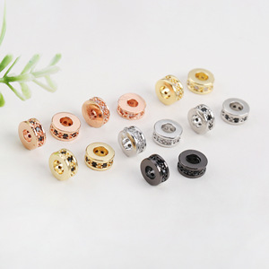 <b>Copper</b> Beads Spacer Round Micro Inlaid Colored Diamonds For <b>Bracelet</b> Making Jewelry Findings 18k Gold Plated - Product Image 3