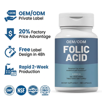 Capsules d'acide folique OEM/ODM sous marque privée 100mcg Vitamine B9 Soutien prénatal Formule végétale pour la vitalité et la formation des globules rouges