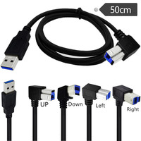 Kabel USB 3.0 Bersertifikasi CE ROHS FCC Kecepatan Tinggi AM/BM Sudut Kanan 90 Derajat B Male B Male Pengisian Cepat 3A untuk Docking Kamera