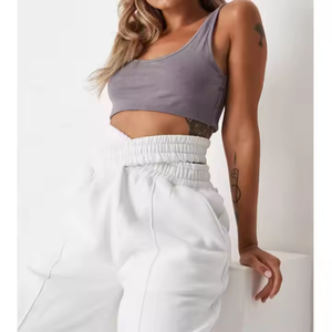 <span class=keywords><strong>Pantalon</strong></span> de survêtement sport blanc en coton taille haute pour femme, respirant, pour le fitness, le jogging et le streetwear, coupe droite sans cordon de serrage, jambe large - Product Image 4