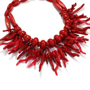 Collar bohemio exagerado de doble capa apilada regla resina roja collar de cuentas hecho a mano para mujer - Product Image 5