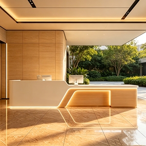 Mostrador de Recepción de Madera CR168 con Recorte Arqueado, Luz LED Ambiental, Bordes Redondeados, MDF Resistente, <span class=keywords><strong>para</strong></span> Salón de Belleza, Boutique, Clínica - Product Image 4