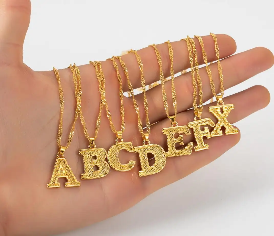 Vintage Jewelry 26 English Letters A-Z Initial Stainless Steel Necklace 18k Gold plated Twist Chain Alphabet Pendant Necklace